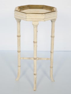Vintage Faux Bamboo Table with Brass Tray Top