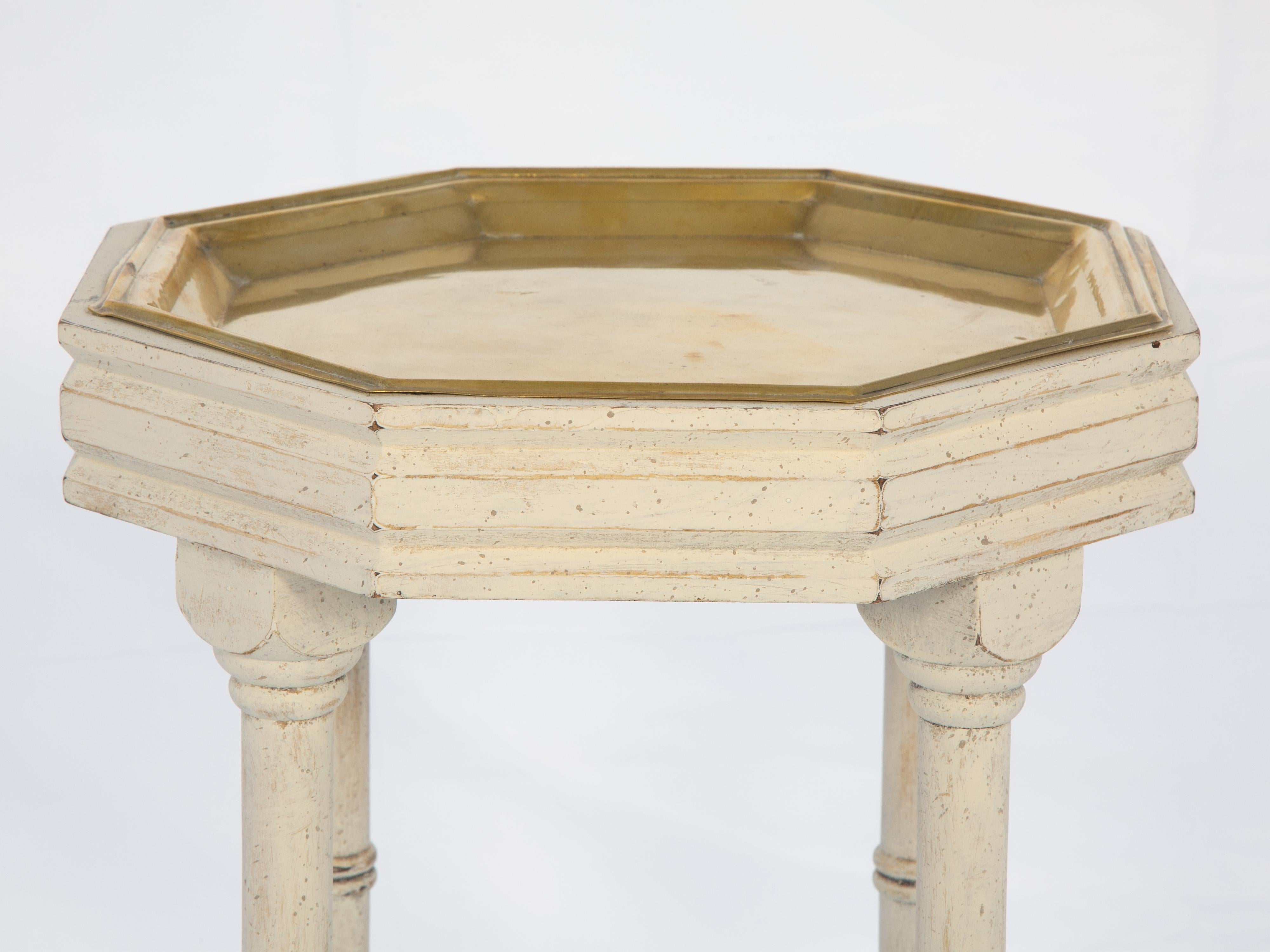 Laiton Table vintage en faux bambou avec plateau à plateau en laiton en vente