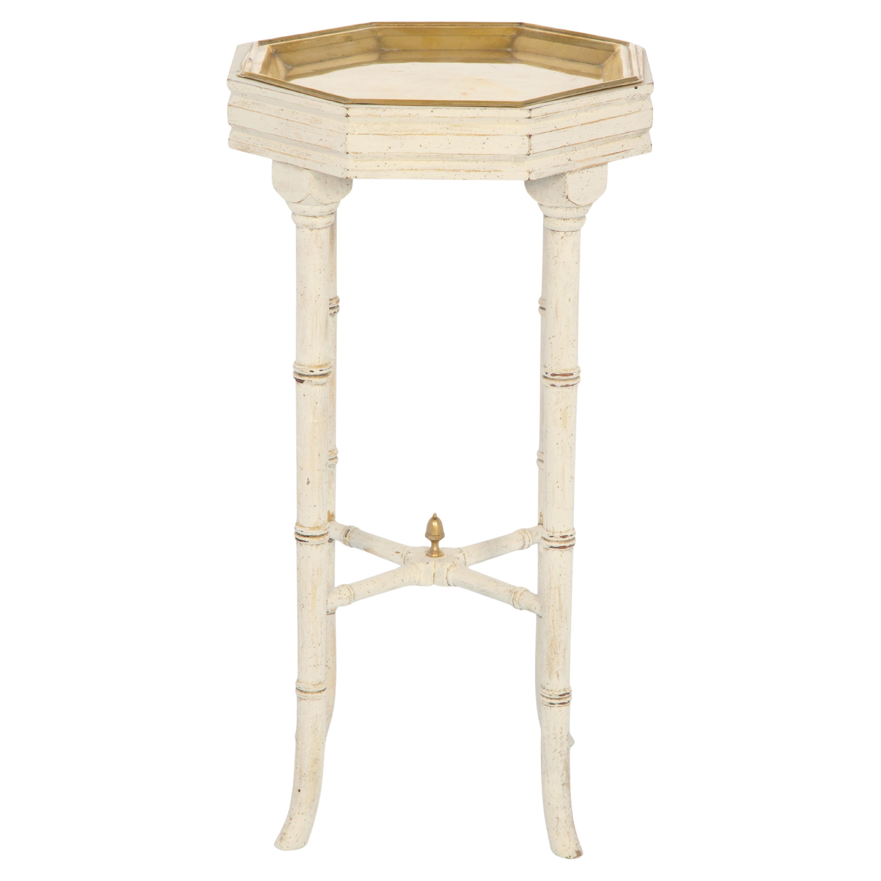 Vintage Faux Bamboo Table with Brass Tray Top