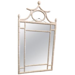 Vintage Faux Bamboo White Lacquered Pagoda Wall Mirror