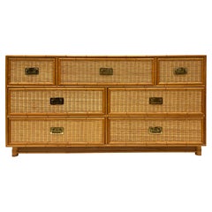 Vintage Faux Bamboo, Wicker and Brass 7 Drawer Dresser