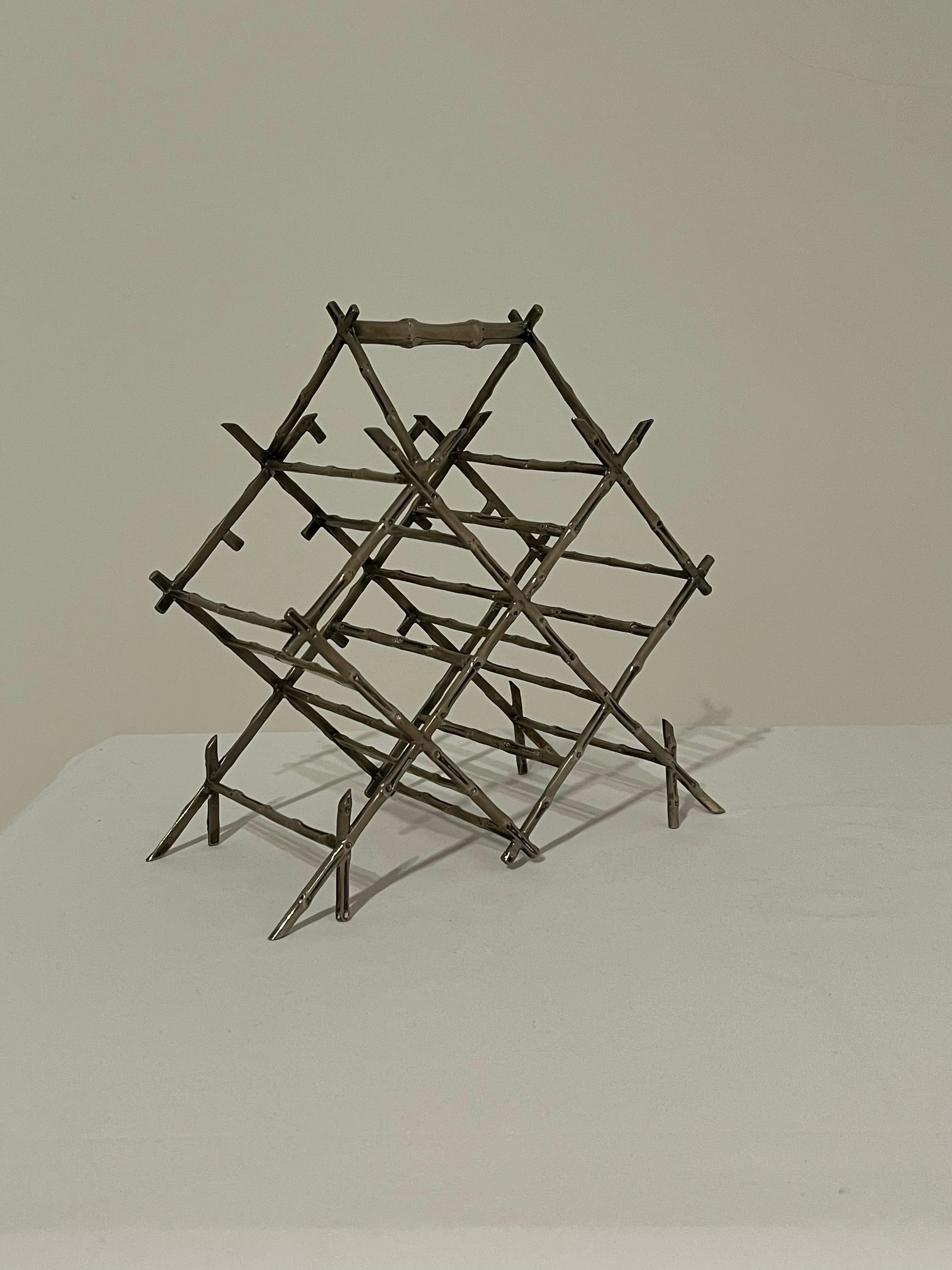 Hollywood Regency Vintage Faux Bamboo Wine Rack in Nickel  - c1960s France. Pergay Bagues Chic For Sale
