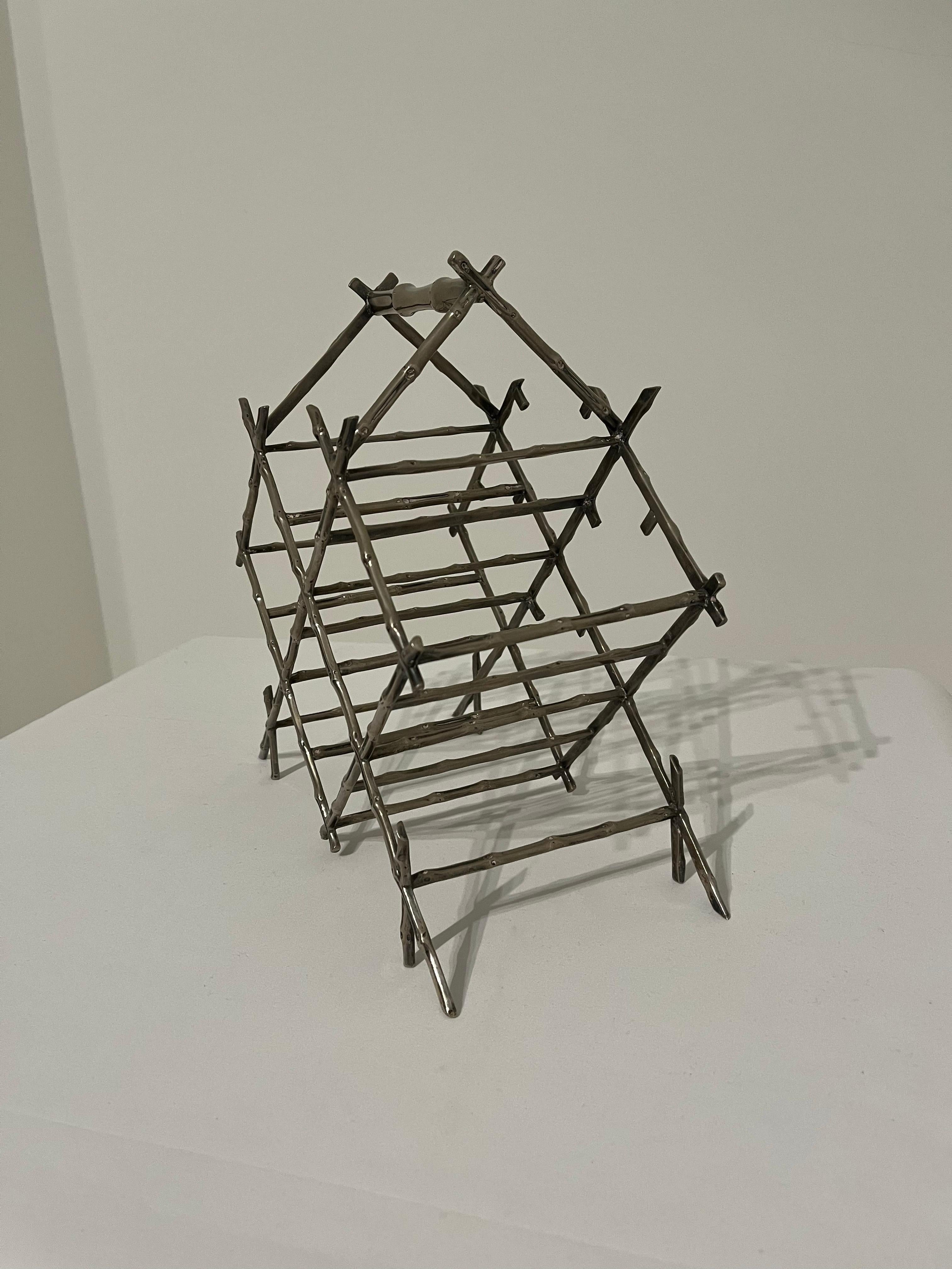French Vintage Faux Bamboo Wine Rack in Nickel  - c1960s France. Pergay Bagues Chic For Sale