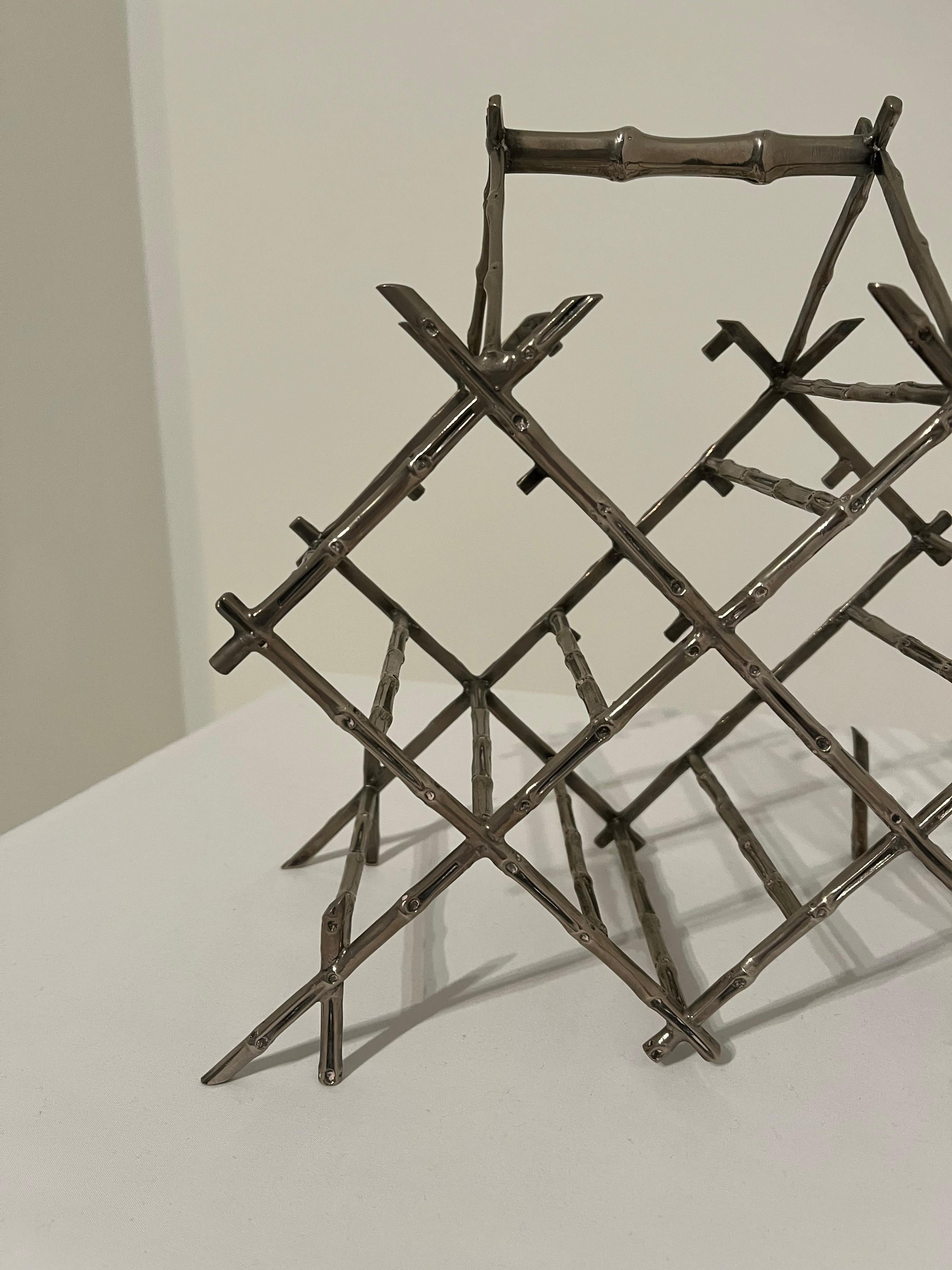 Vintage Faux Bamboo Wine Rack in Nickel  - c1960s France. Pergay Bagues Chic In Good Condition For Sale In Gravesend, GB