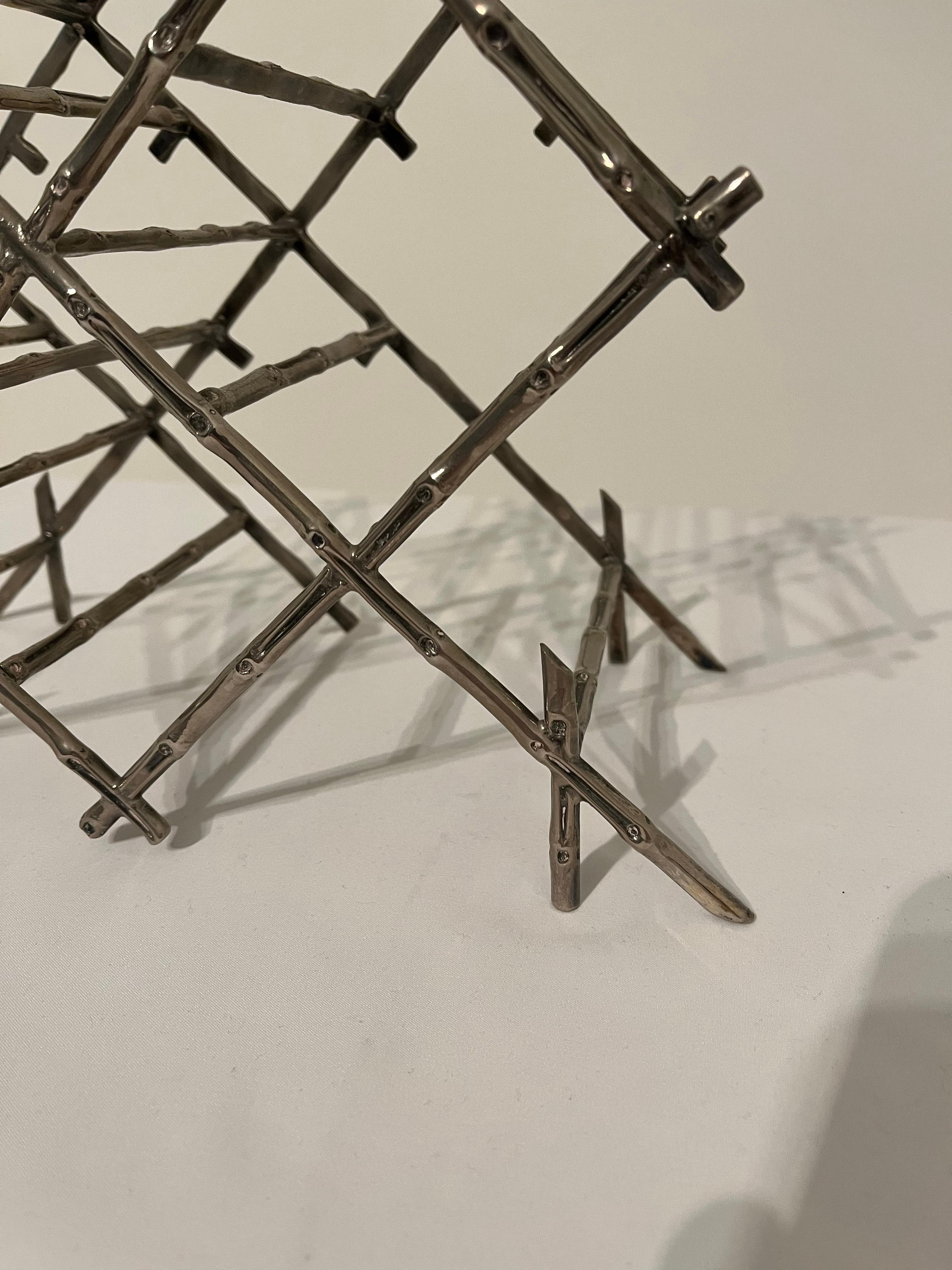 Mid-20th Century Vintage Faux Bamboo Wine Rack in Nickel  - c1960s France. Pergay Bagues Chic For Sale