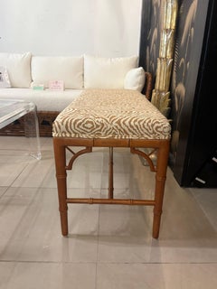 Vintage Faux Bamboo Wood Bench Newly Upholstered Quadrille Fabric