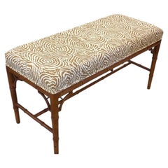 Vintage Faux Bamboo Wood Bench Newly Upholstered Quadrille Fabric