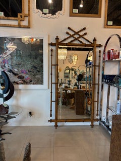 Vintage Faux Bamboo Wood British Colonial Wall Floor Full Length Mirror