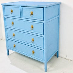 Vintage Faux Bamboo & Woven Wicker Lacquered Chest of Drawers