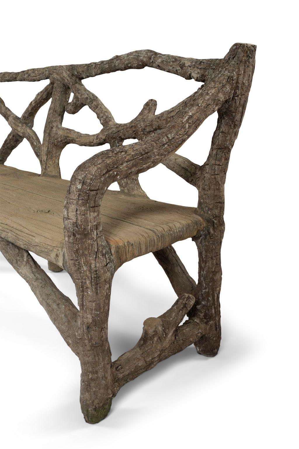 Vintage faux bois bench from France circa 1950-1979.
Height 37.5 inches x Width 78 inches x Depth 26.5 inches (seat is Height 18.5 inches x Width 74 inches x Depth 19 inches and arms are about 27 inches high).