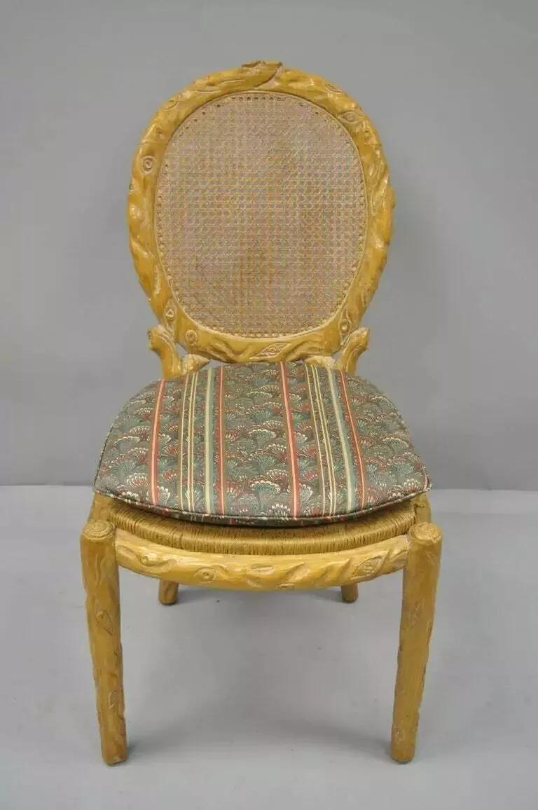 Vintage Faux Bois Branch Cane Back Rush Seat Wooden Dining Chairs - Set of 6 For Sale 5