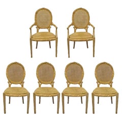 Chaises de salle à manger vintage en bois Faux Bois Branch, dossier en canne, assise en jonc - Lot de 6