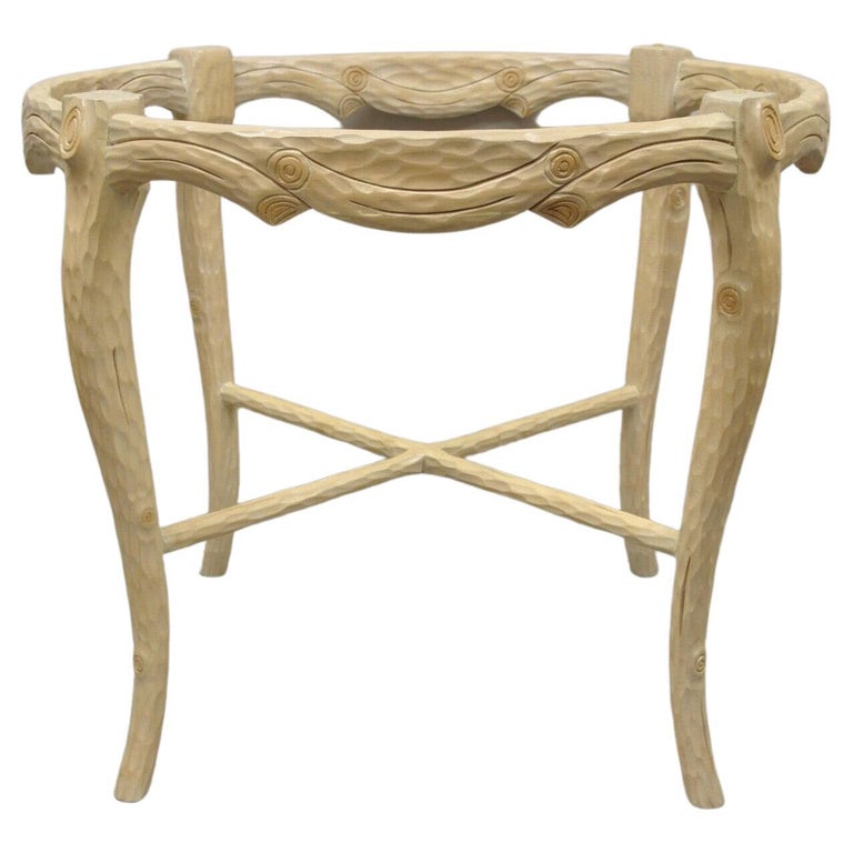 Vintage Faux Bois Carved Wood Round Dining Game Table, No Top For Sale ...