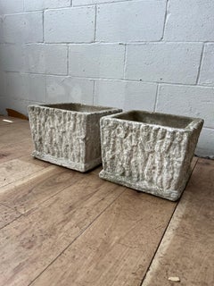 Vintage Faux Bois Cast Stone Planters, Organic Modern Brutalist Garden Cachepots