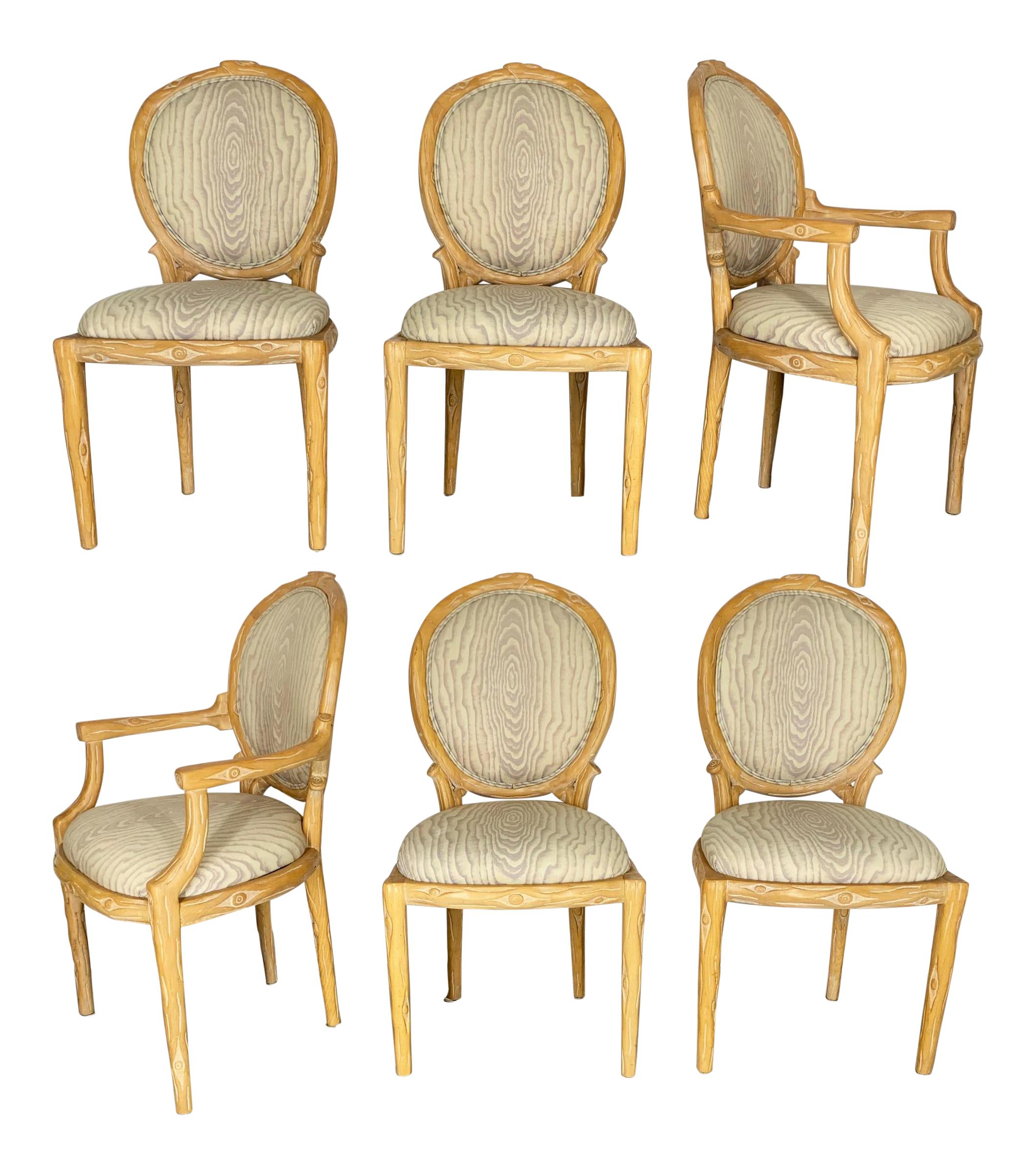 Late 20th Century Vintage Faux Bois Dining Chairs - Set of 6