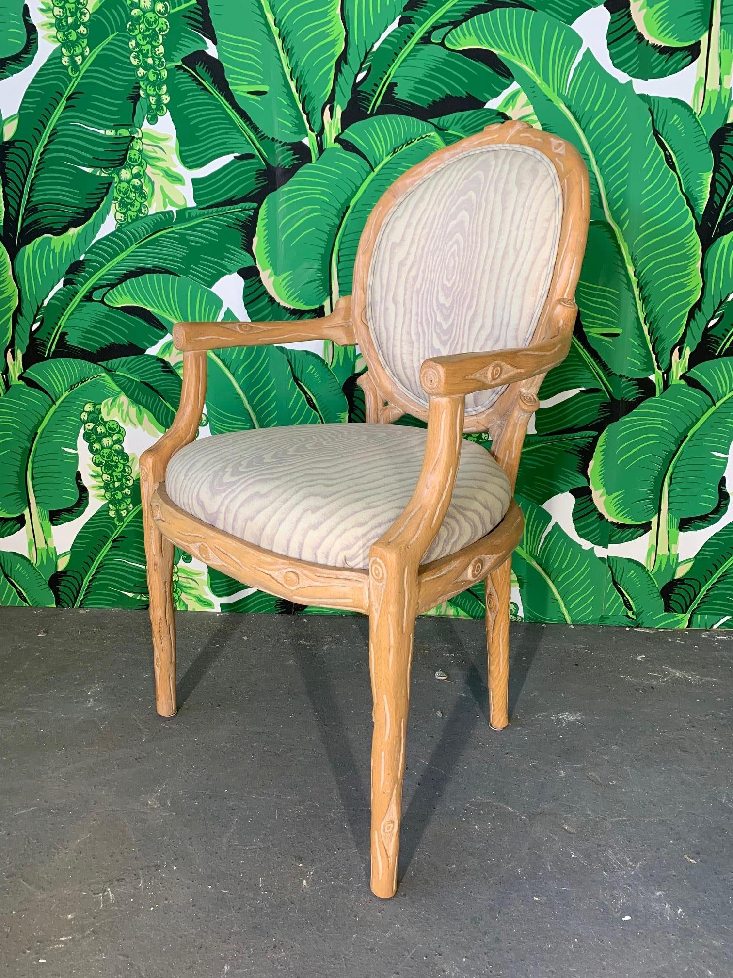 Upholstery Vintage Faux Bois Dining Chairs, Set of 6