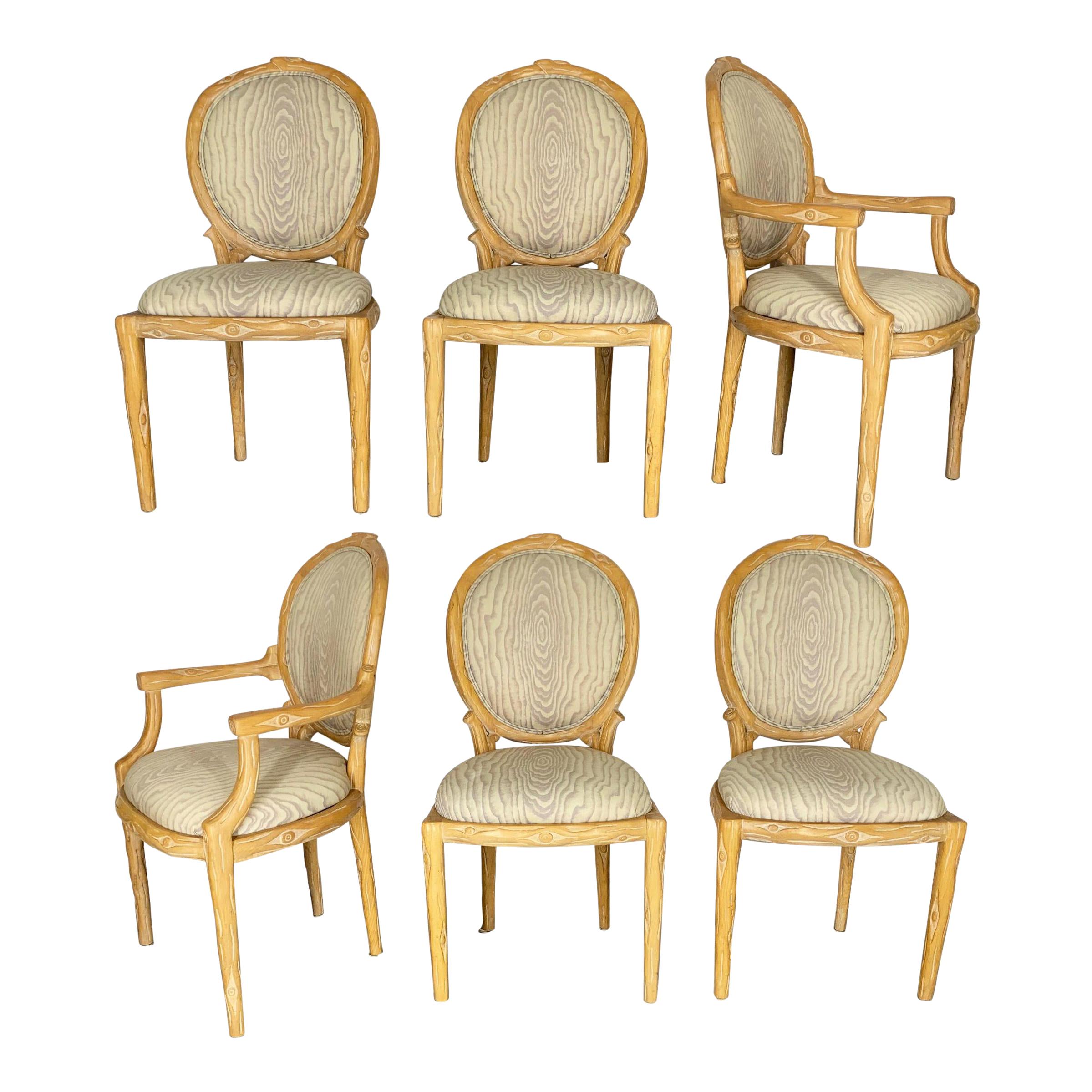 Vintage Faux Bois Dining Chairs, Set of 6