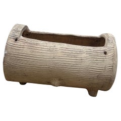 Vintage Faux Bois Log Planter Jardiniere – Rustic Cast Concrete Tree Trunk