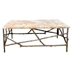 Vintage Faux Bois Marble Top Coffee Table