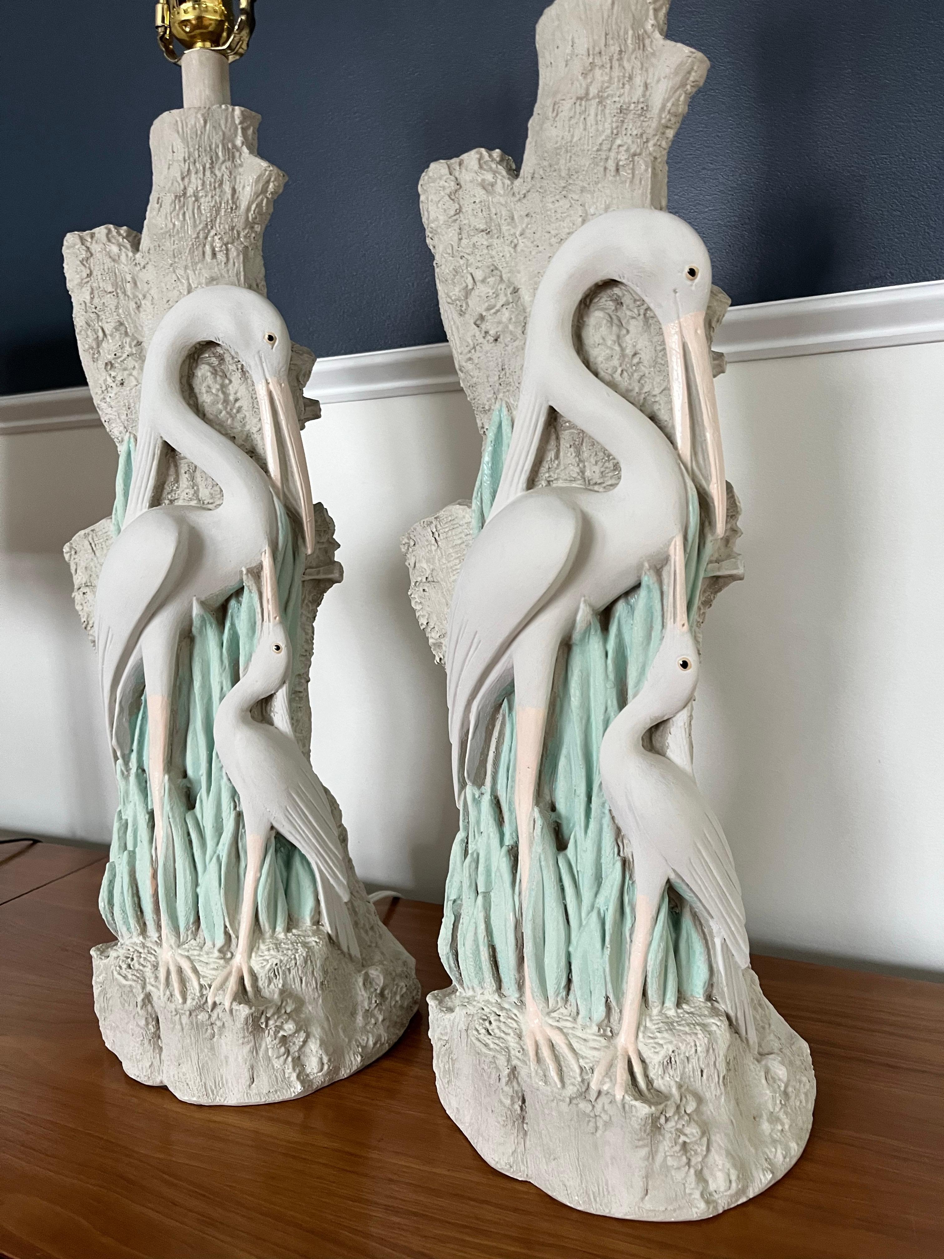 Lampade a forma di airone in gesso Faux Boi d'epoca In condizioni buone in vendita a W Allenhurst, NJ