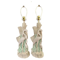 Lampes égretées vintage en plâtre de faux bois