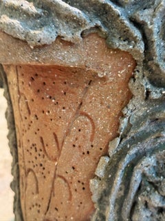 Vintage Faux Bois Pottery Planter with Sculptural Incised Terracotta Panels