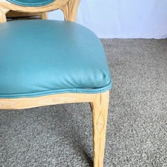 Vintage Faux Bois Wooden Dining Chair With Turquoise Vinyl - Set of 8