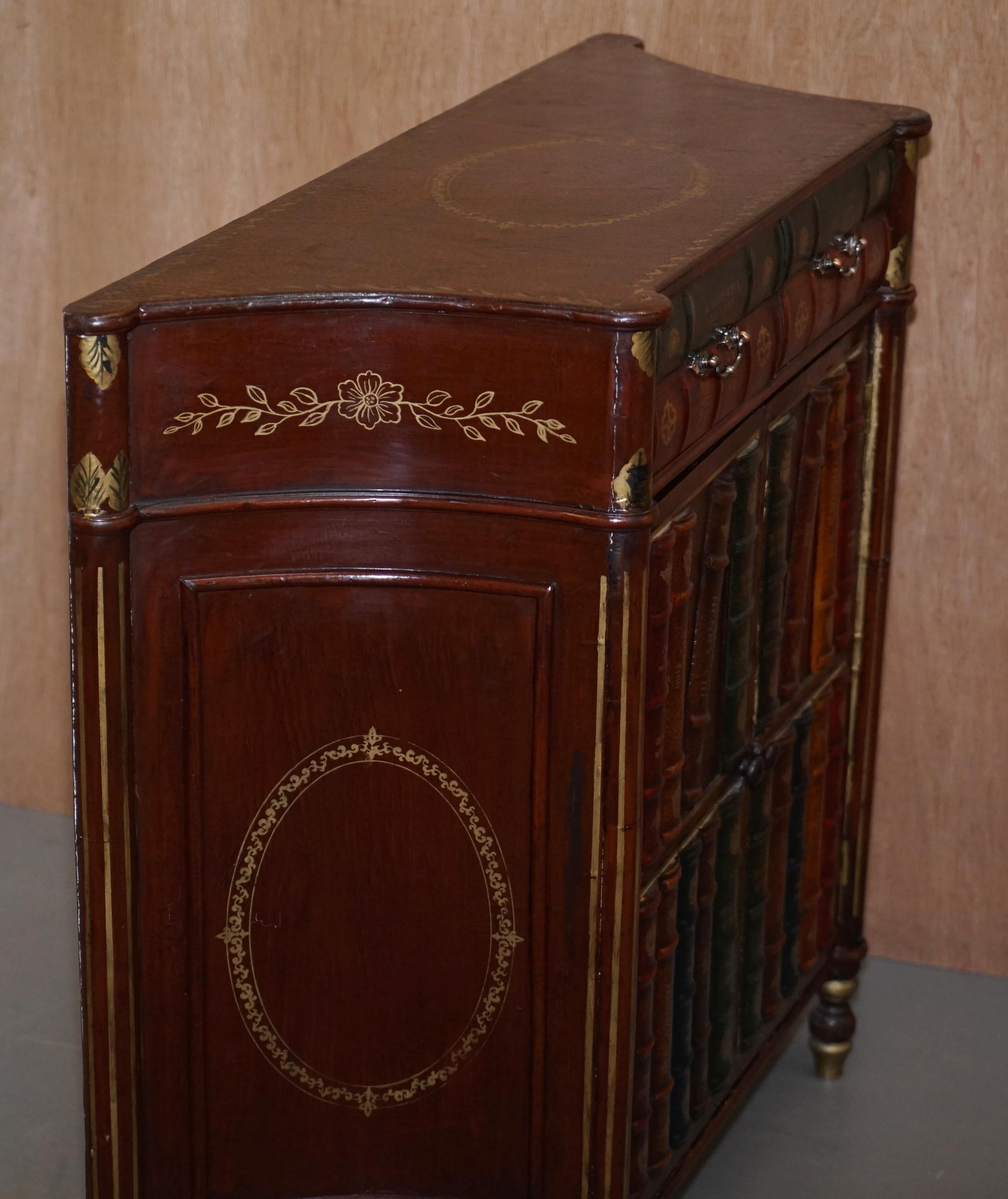 Vintage Faux Book Library Sideboard with Twin Drawers Lovely Decorative Piece For Sale 1