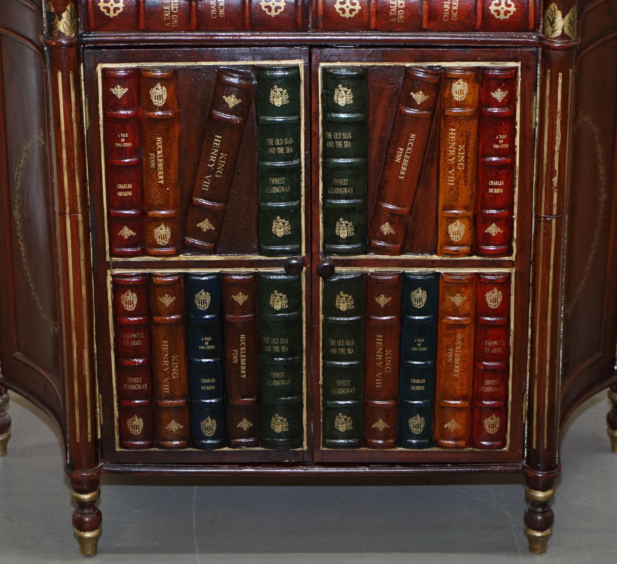 Hand-Crafted Vintage Faux Book Library Sideboard with Twin Drawers Lovely Decorative Piece For Sale