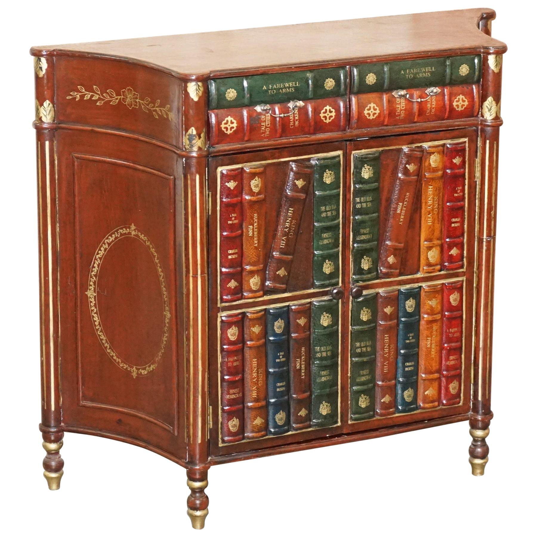 Vintage Faux Book Library Sideboard with Twin Drawers Lovely Decorative Piece For Sale