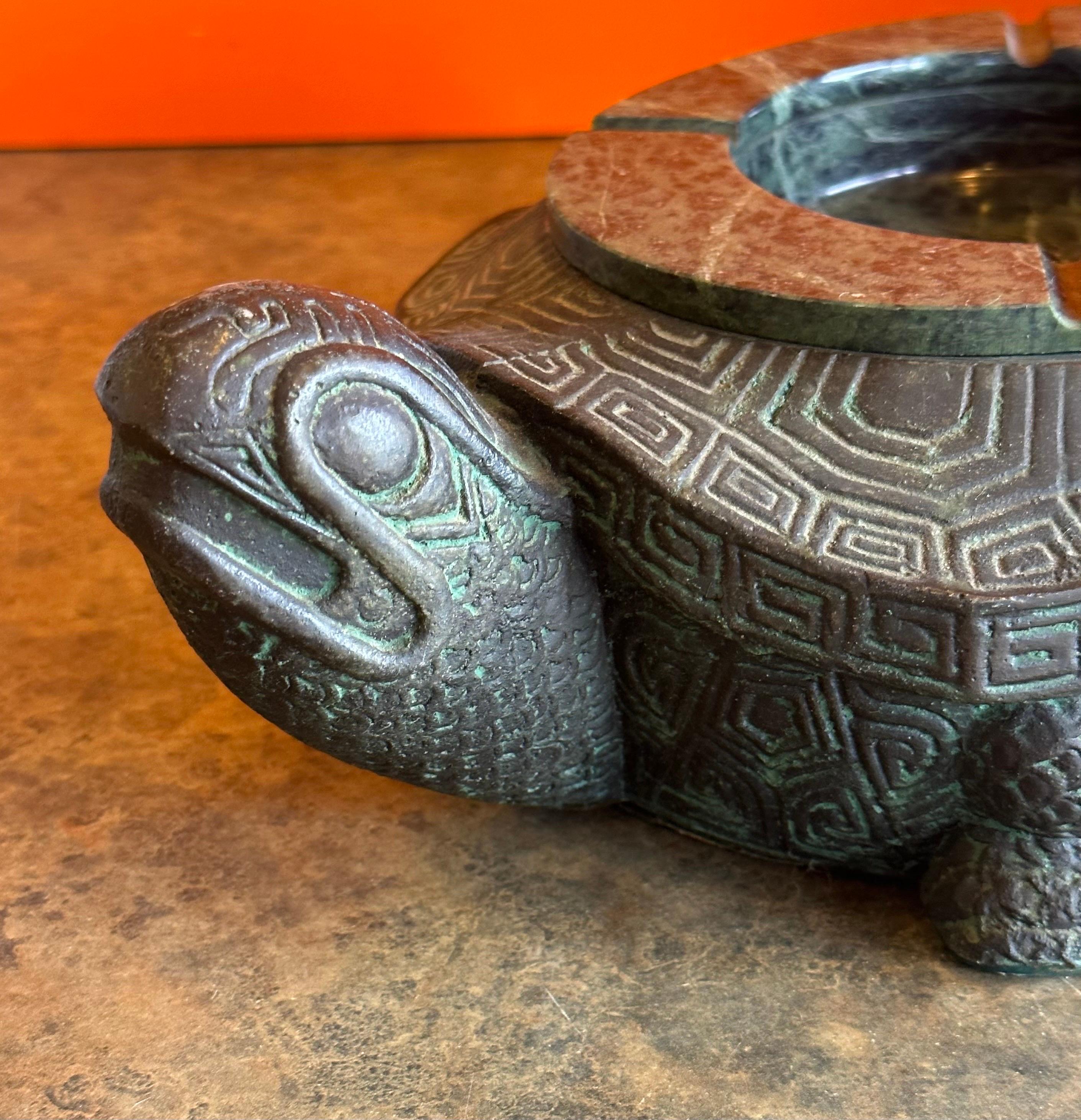 Vintage Faux Bronze & Marble Chinese Turtle Ashtray by Getz Brothers - Rare For Sale 2