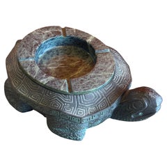 Vintage Faux Bronze & Marble Chinese Turtle Ashtray by Getz Brothers - Rare