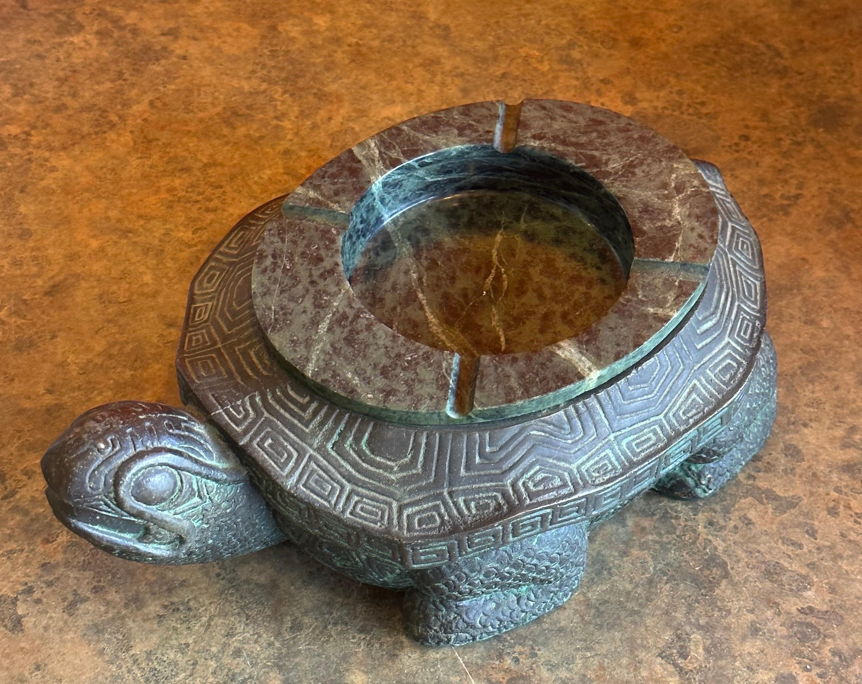 Taiwanese Vintage Faux Bronze & Marble Chinese Turtle Ashtray by Getz Brothers - Rare For Sale