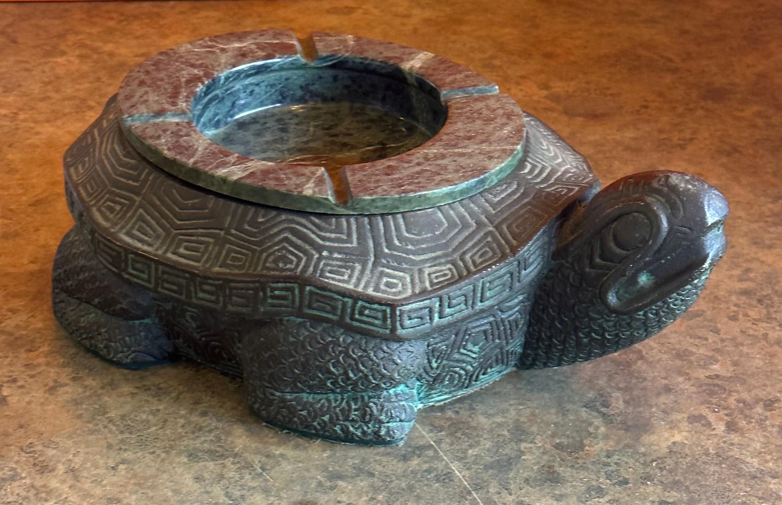 Vintage Faux Bronze & Marble Chinese Turtle Ashtray by Getz Brothers - Rare In Good Condition For Sale In San Diego, CA