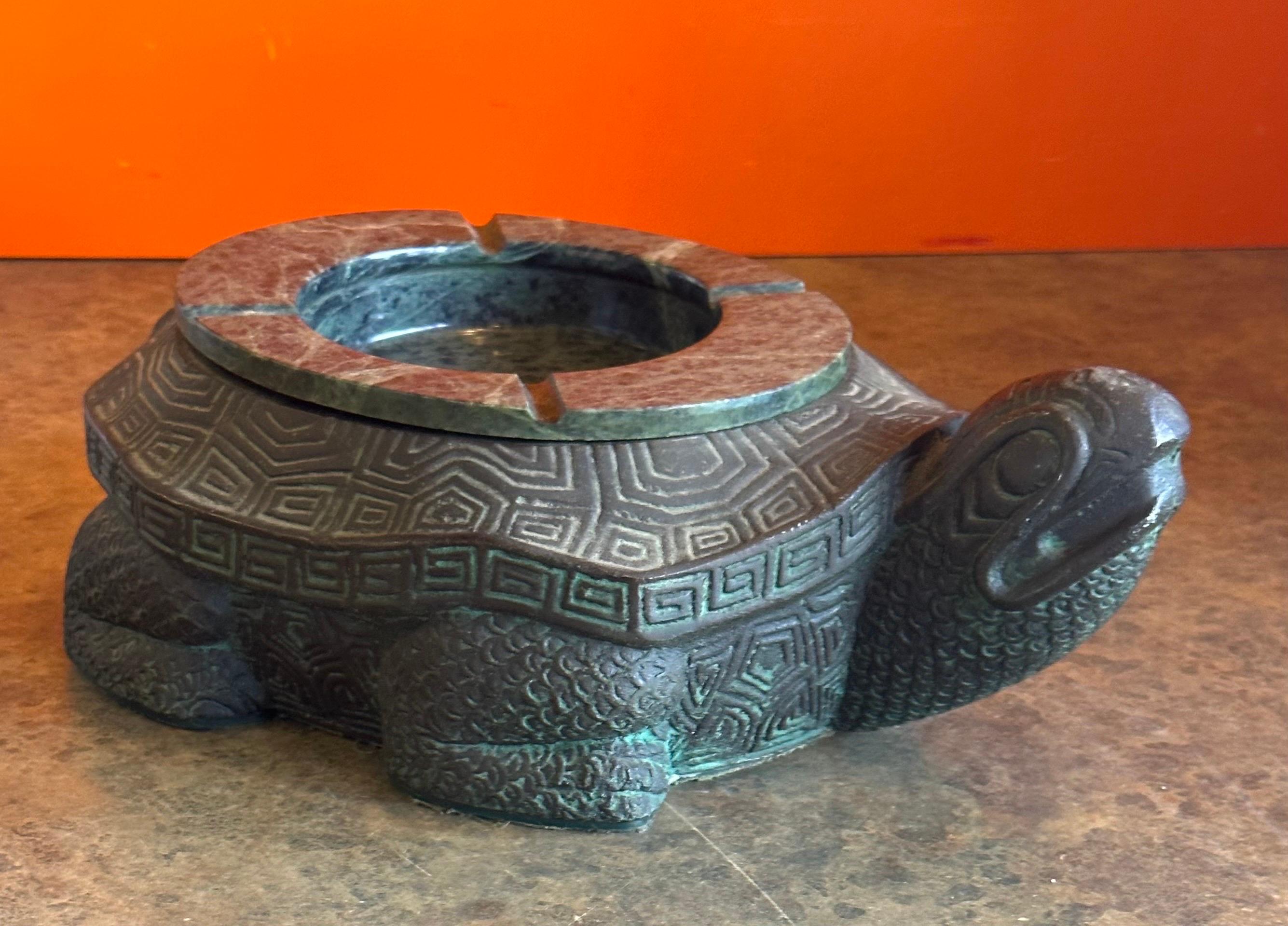 Metal Vintage Faux Bronze & Marble Chinese Turtle Ashtray by Getz Brothers - Rare For Sale
