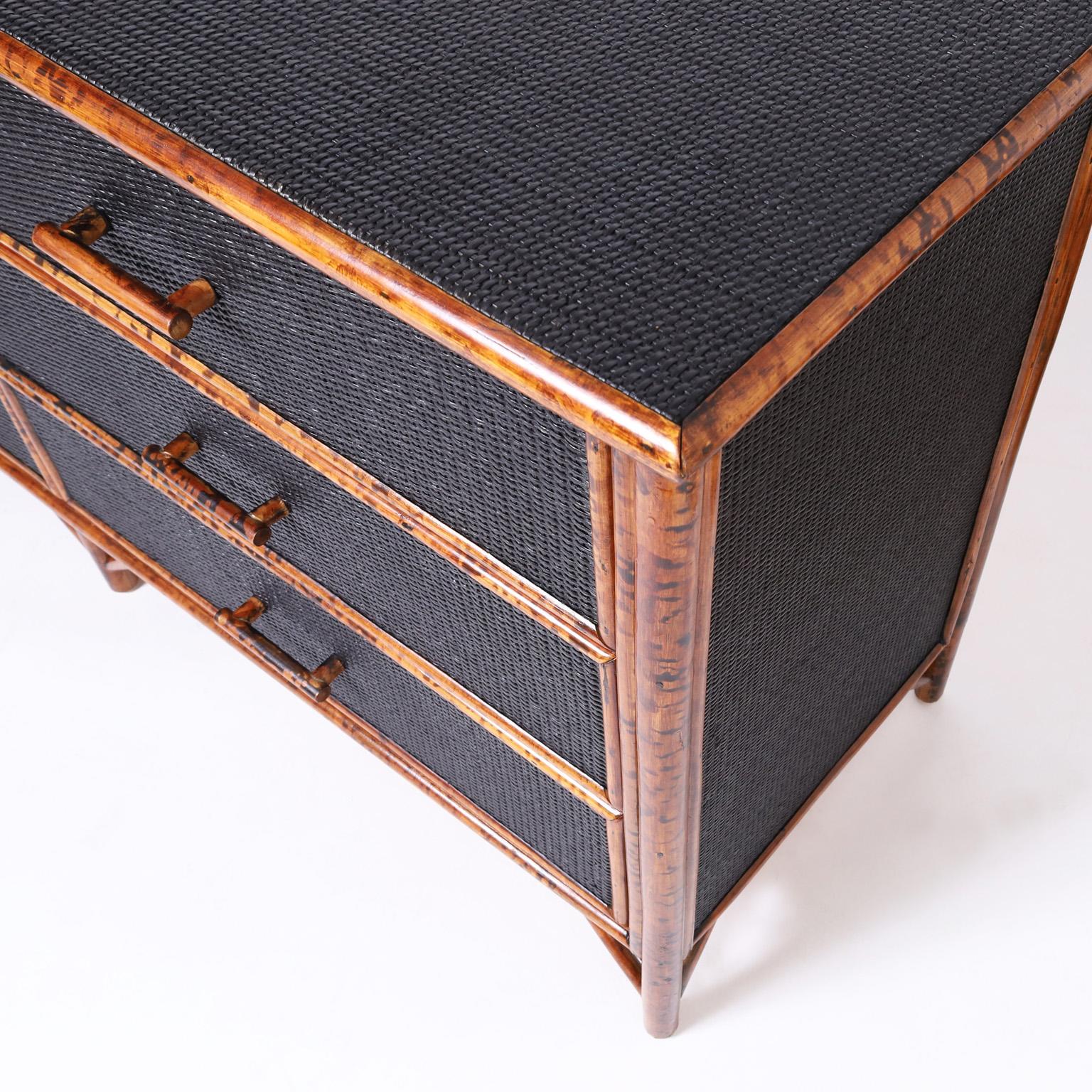 Vintage Faux Burnt Bamboo and Grasscloth Chest of Drawers or Dresser In Good Condition In Palm Beach, FL