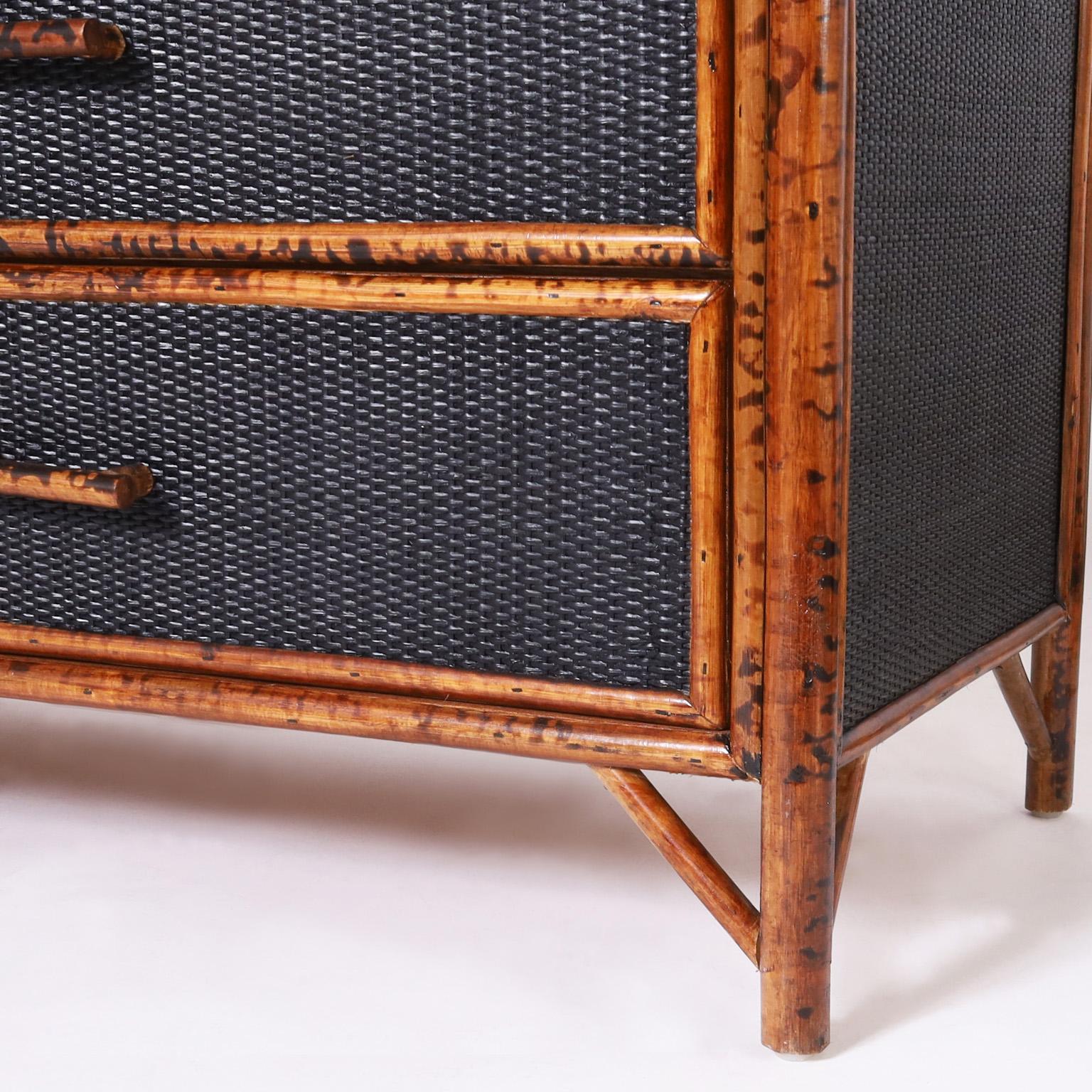 Vintage Faux Burnt Bamboo and Grasscloth Chest of Drawers or Dresser 3
