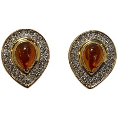 Vintage Faux Citrine 
Clear Crystal Earrings