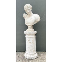 Vintage Faux Coral Cast Plaster Bust of Hermes on Pedestal
