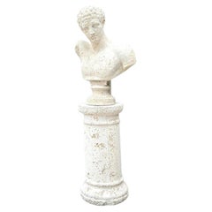 Vintage Faux Coral Cast Plaster Bust of Hermes on Pedestal