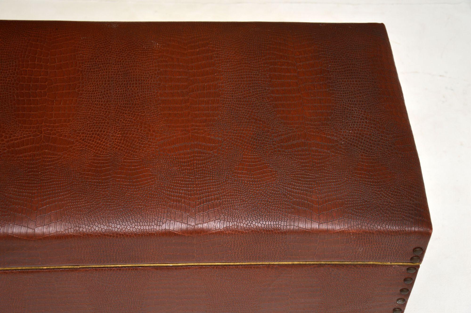 Early 20th Century Vintage Faux Crocodile Skin Blanket Chest / Ottoman