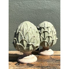 Vintage Faux Finished Wooden Artichokes - A Pair