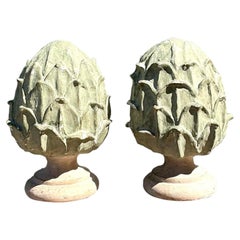 Vintage Faux Finished Wooden Artichokes - A Pair