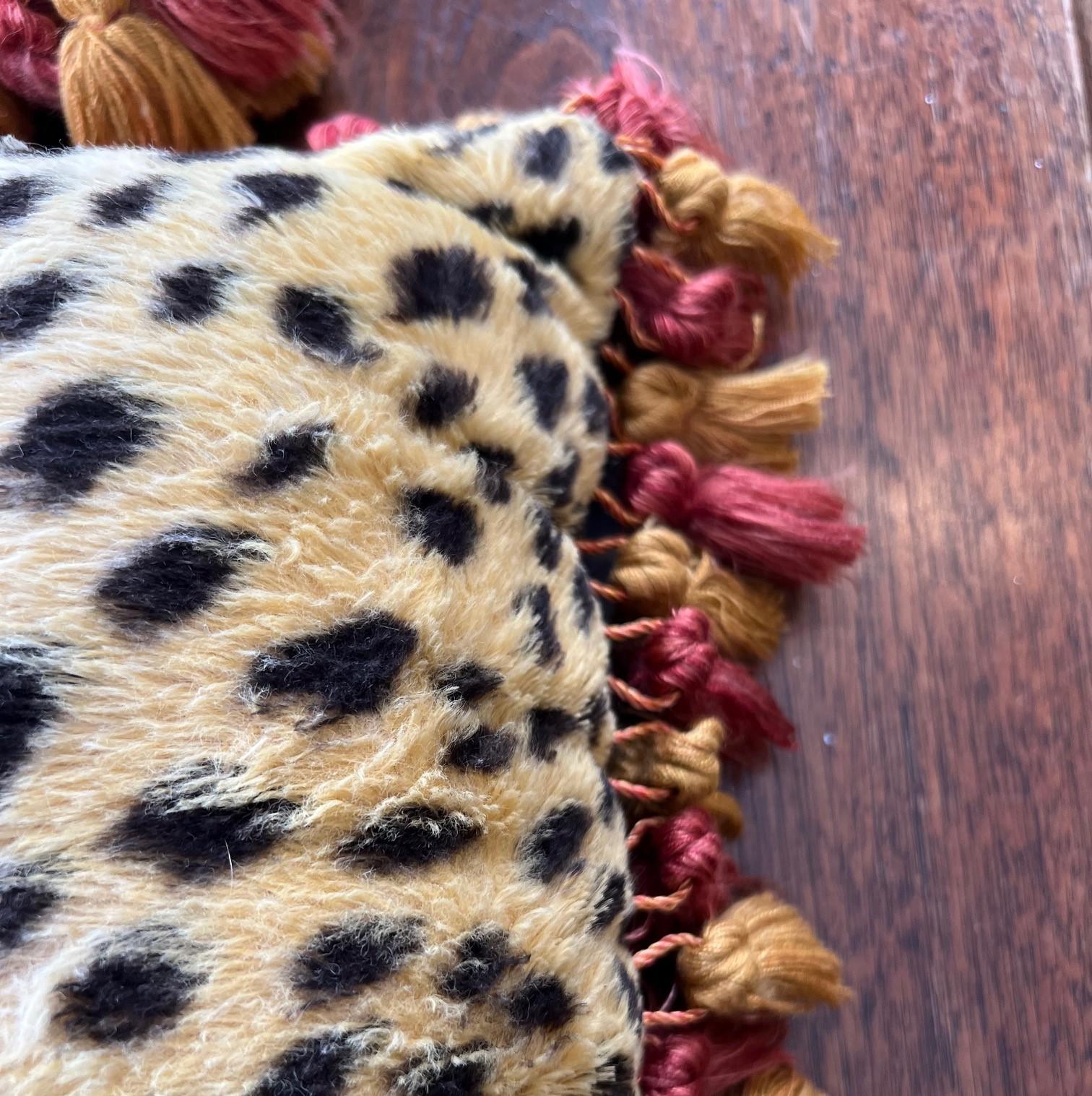Hollywood Regency Vintage Faux Fur Cheetah and Black Velvet Boudoir Pillow With Tassel Trim