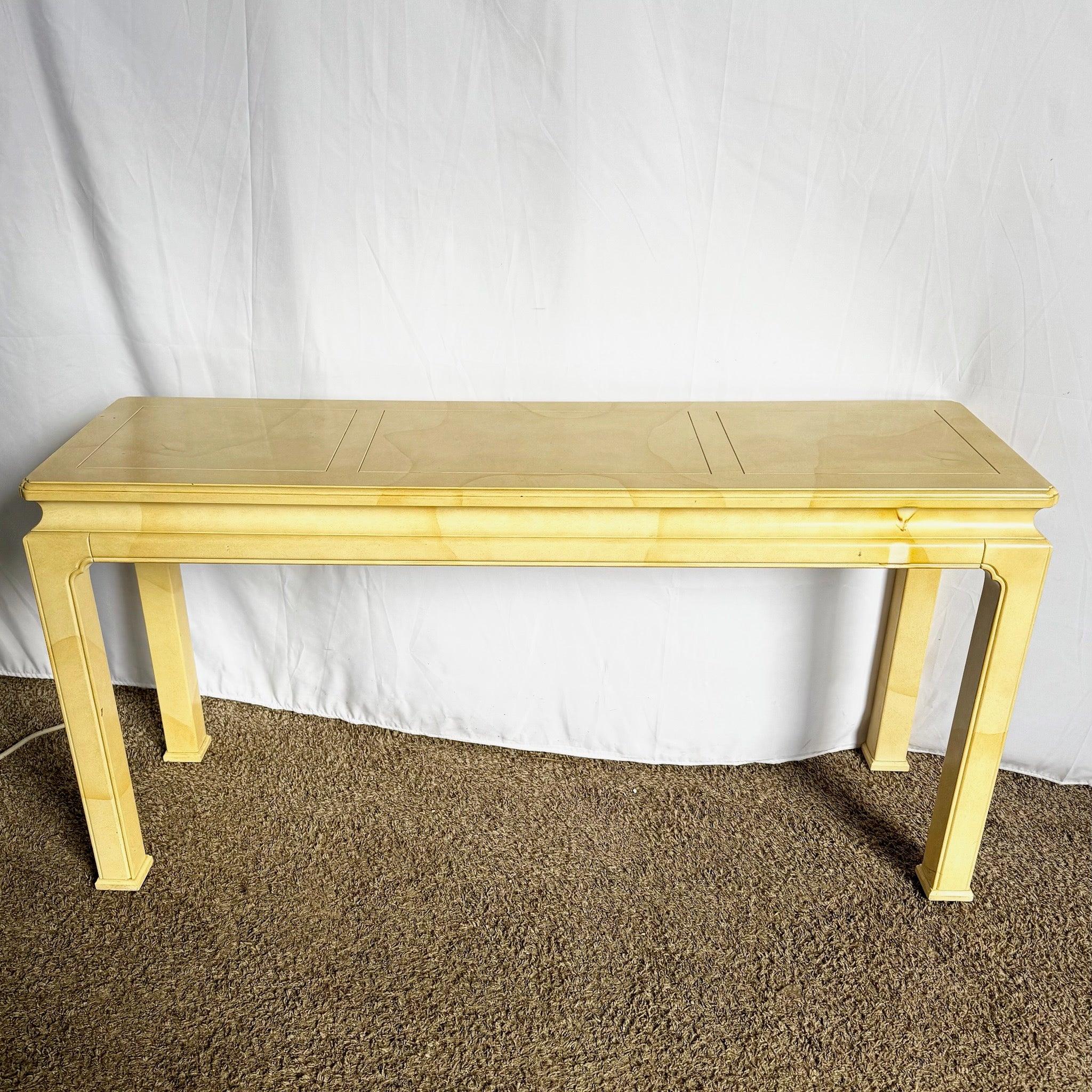 Américain Table console Vintage laquée en fausse peau de chèvre avec tabourets bas par Henredon en vente