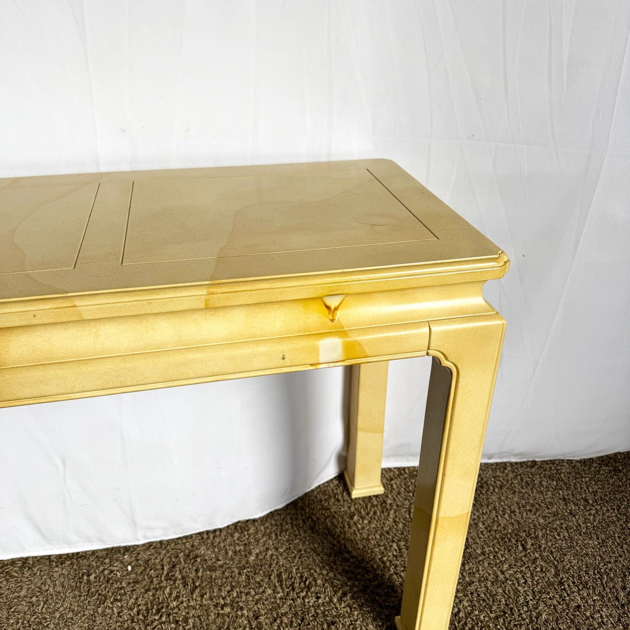 Table console Vintage laquée en fausse peau de chèvre avec tabourets bas par Henredon Bon état - En vente à Delray Beach, FL