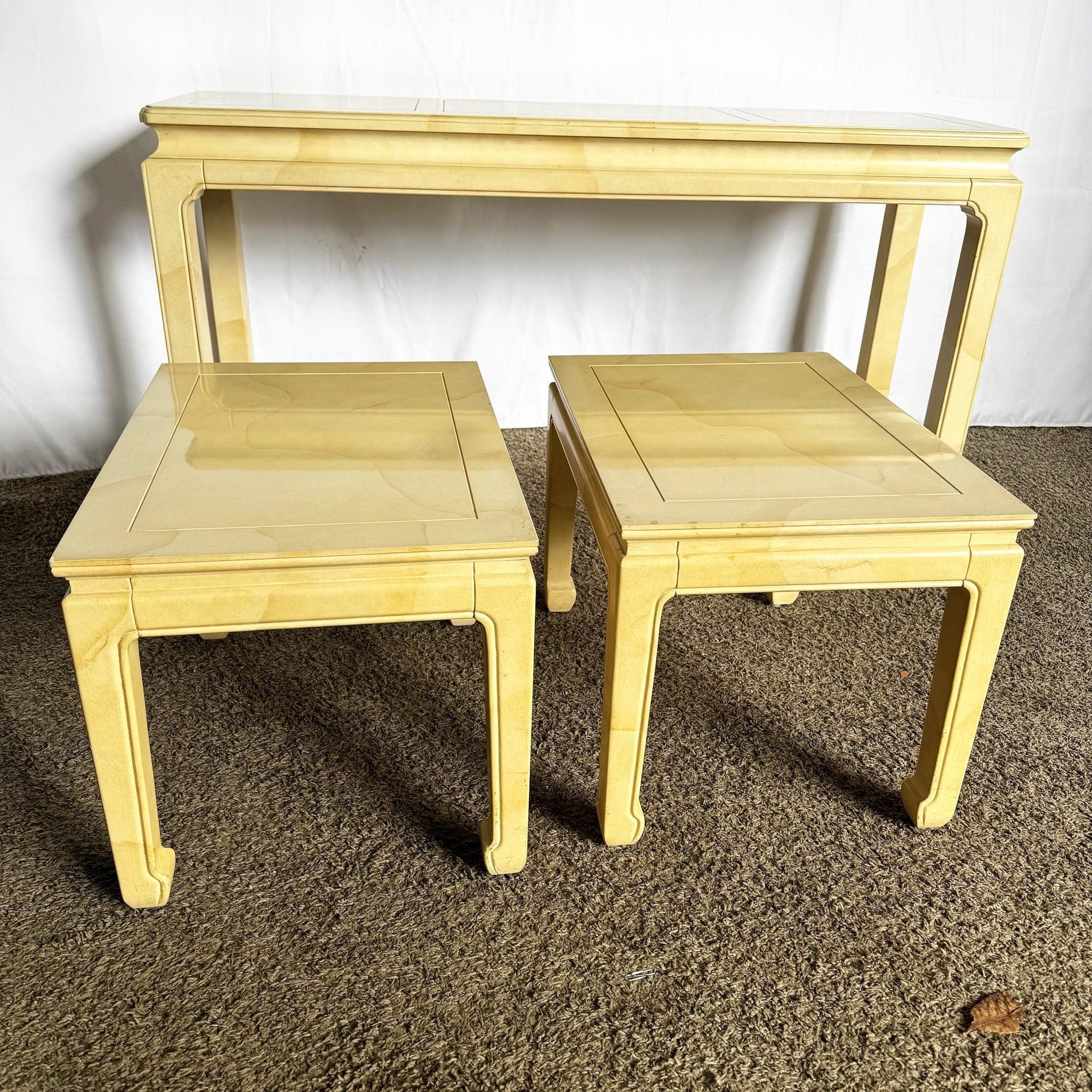 Table console Vintage laquée en fausse peau de chèvre avec tabourets bas par Henredon en vente 1