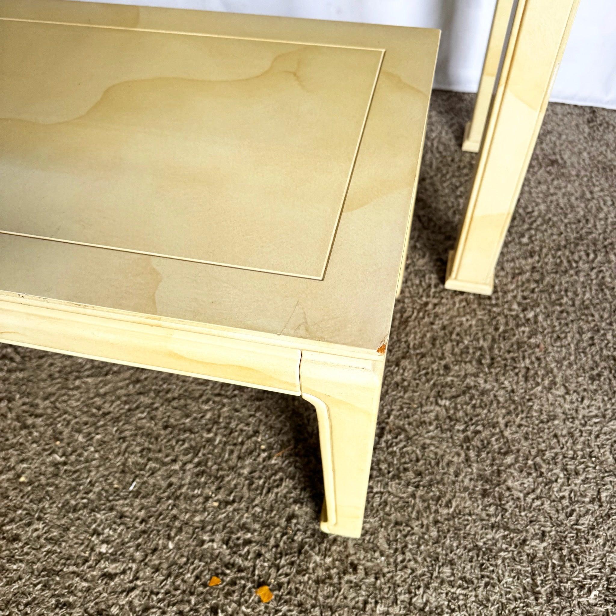 Table console Vintage laquée en fausse peau de chèvre avec tabourets bas par Henredon en vente 2