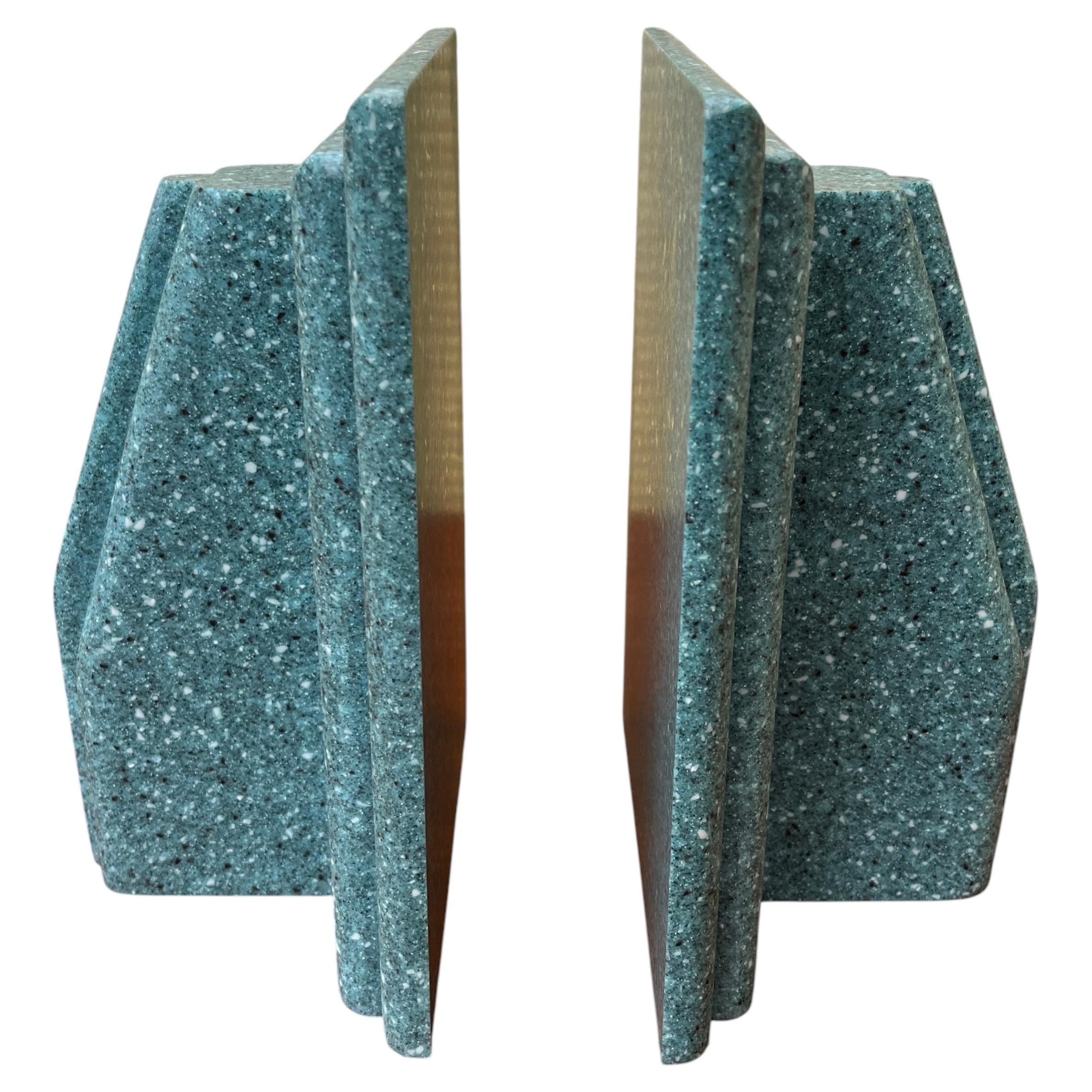 Vintage Faux Granite Stone Postmodern Handcrafted Bookends. Circa 1980s