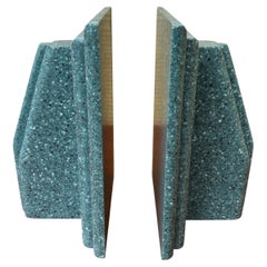 Serre-livres postmodernes vintage en imitation granit, fabriqués à la main. Circa 1980